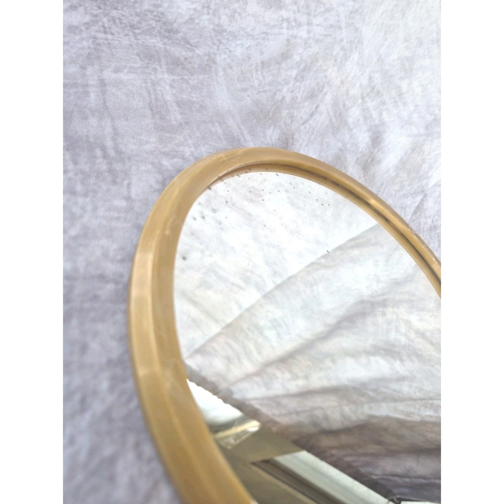 Vintage Large Hand Held Vanity Mirror with Floral Design 1950s Gold Tan - Picture 8 of 13